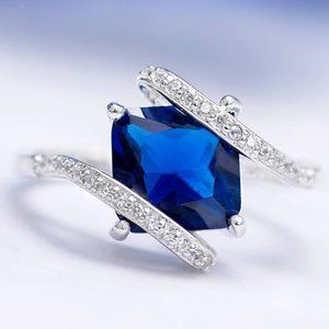 Blue Sapphire Gemstone ring, size 7, 925 Sterling Silver Charmed Aroma